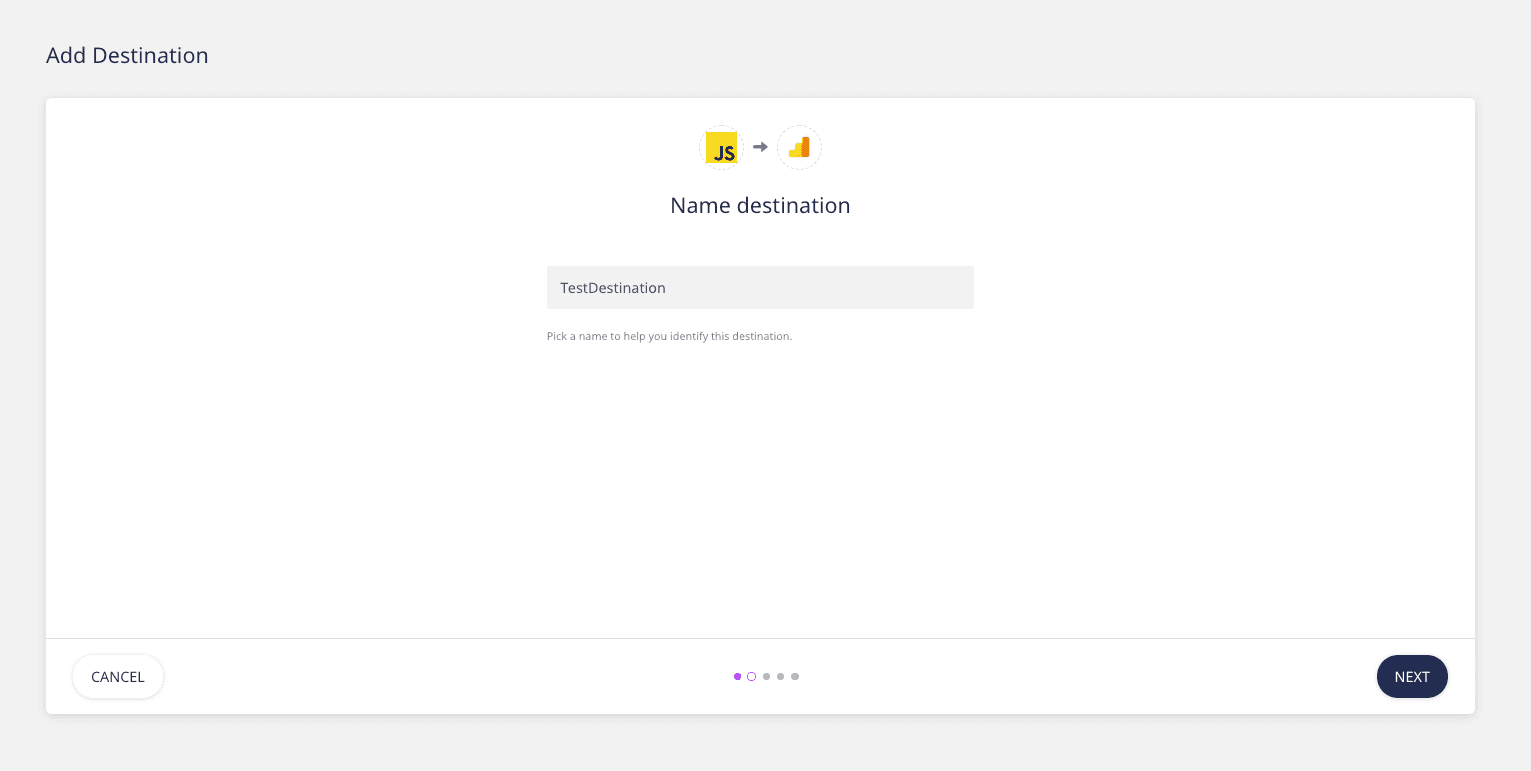 screenshot of name destination screen