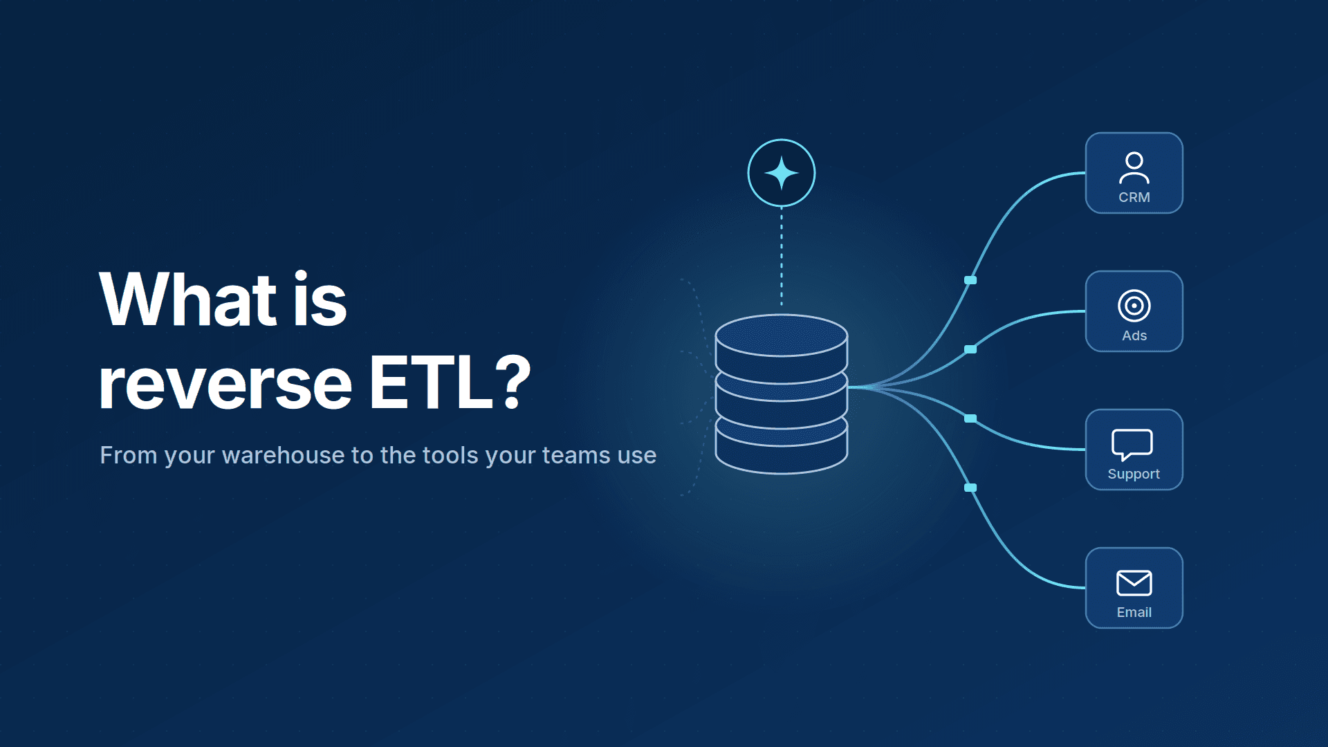 Data flowing from a data warehouse to CRM, ads, support, and email tools.