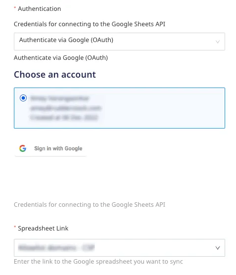Configuring Google Sheets