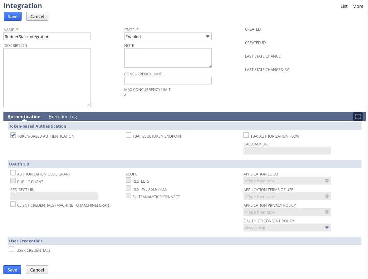 New integration in Netsuite
