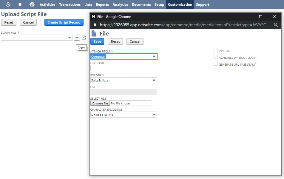 Creating a new script in NetSuite