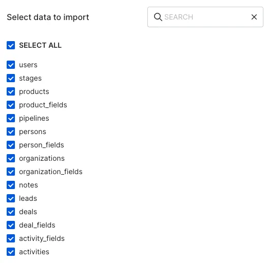 Selecting the data to import