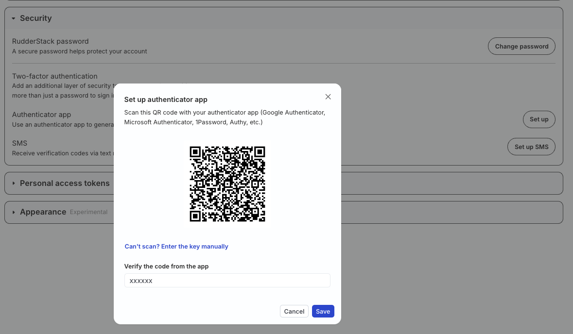 Authenticator app setup