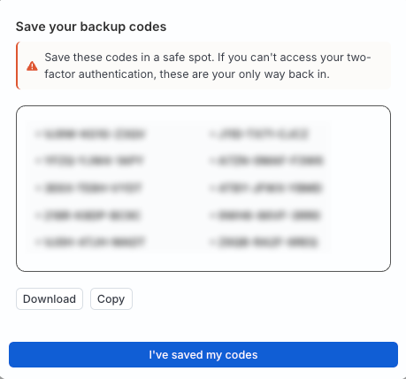Backup codes