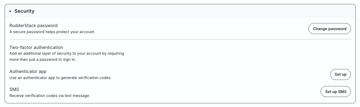 Security settings in RudderStack dashboard
