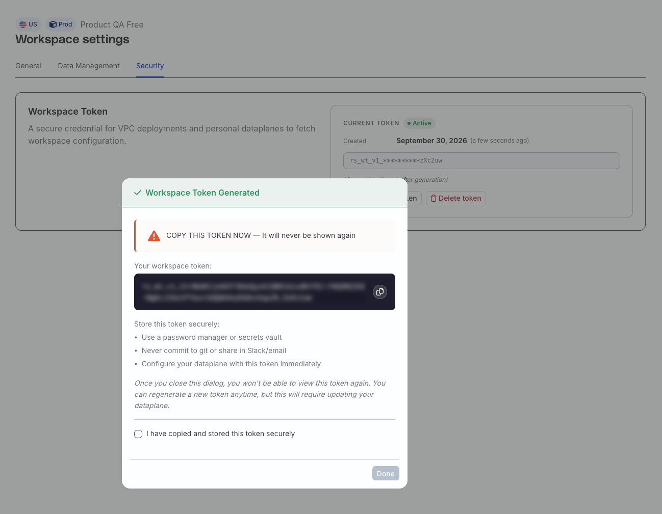 Copy workspace token value