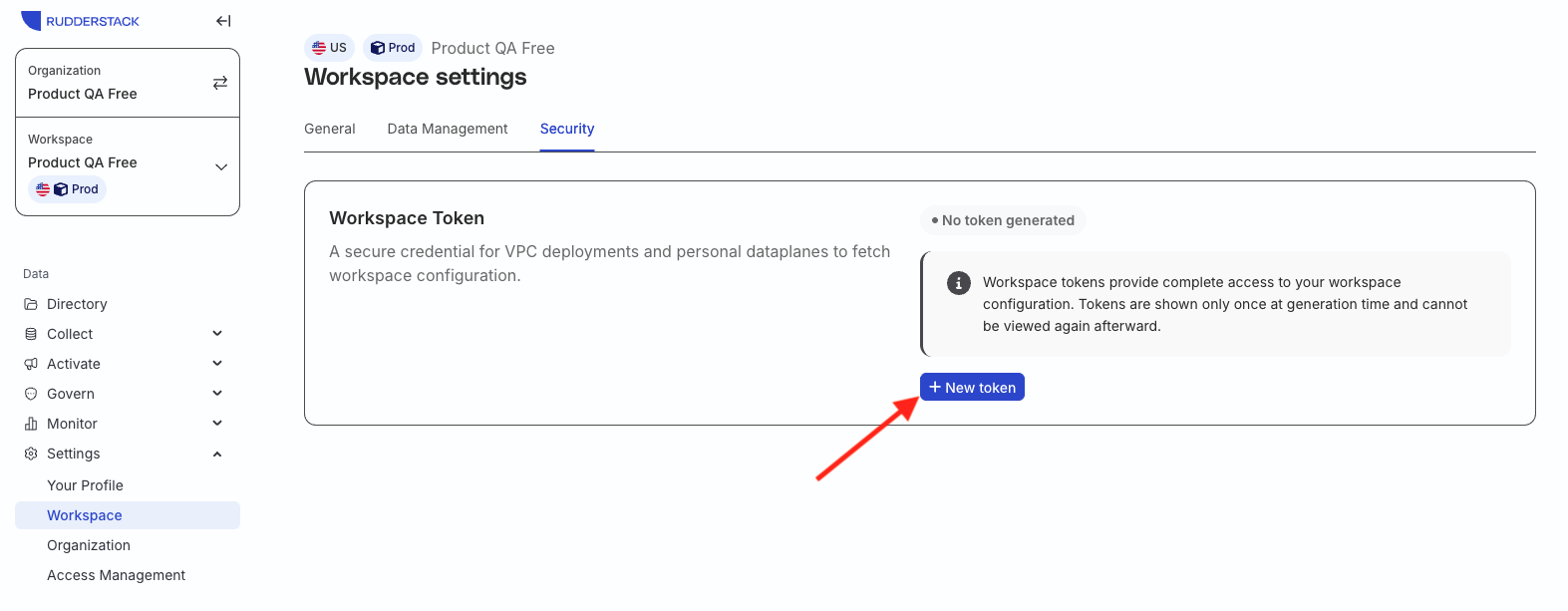 Generate workspace token modal