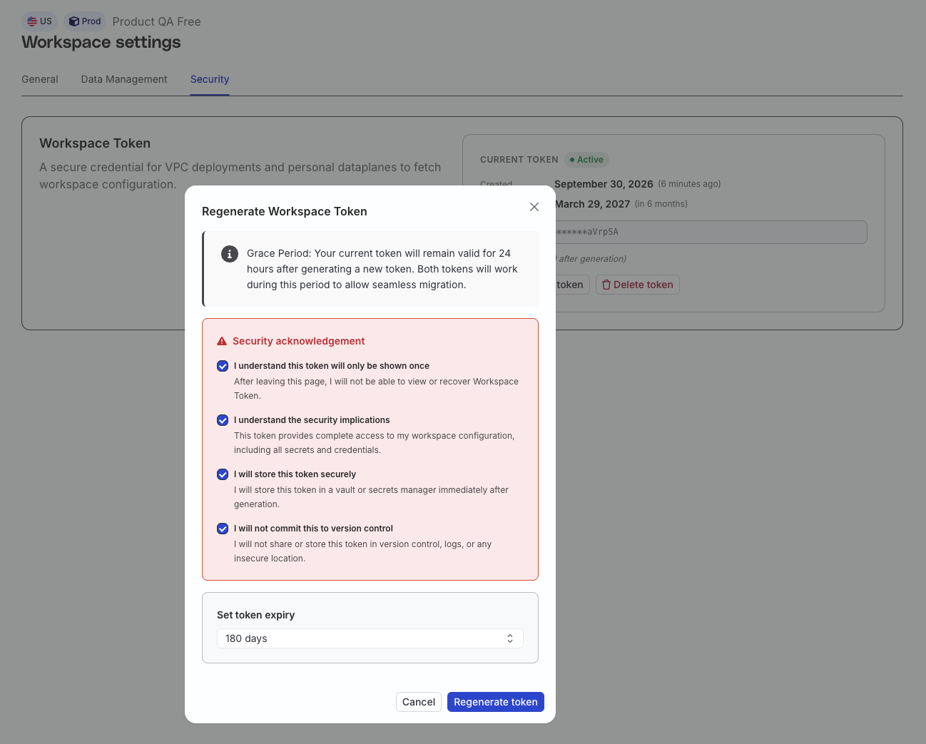 Regenerate workspace token