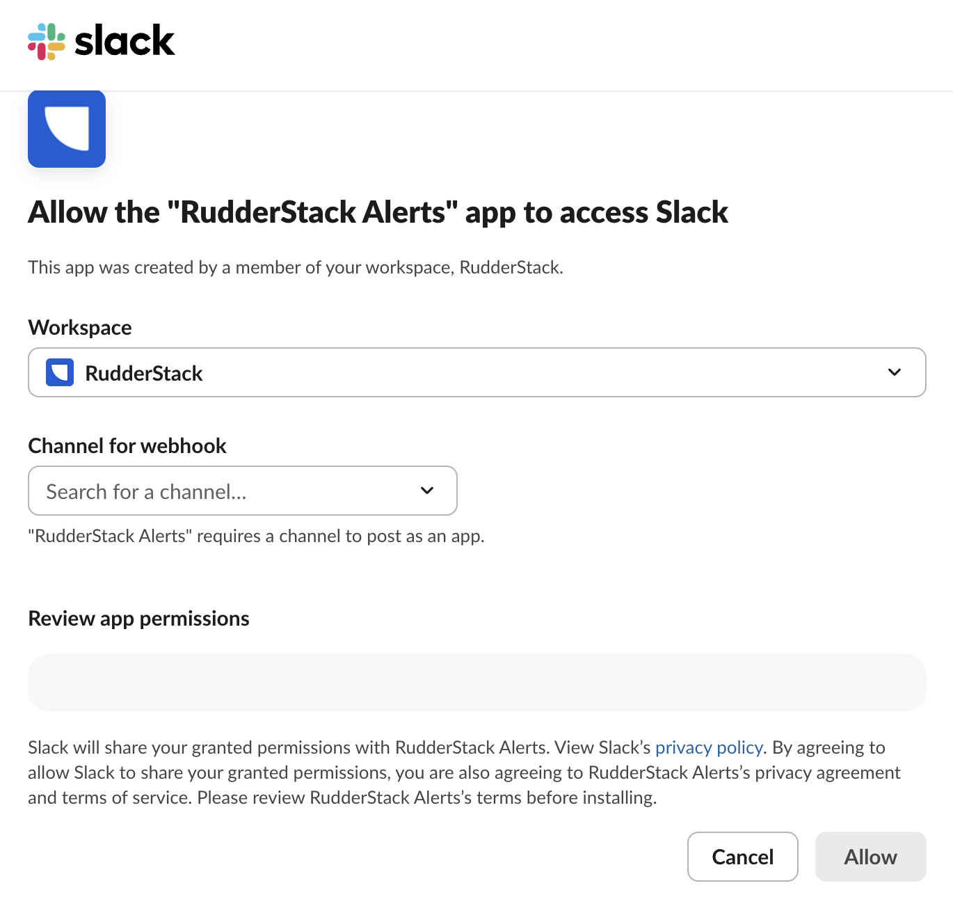 Slack channel configuration for alerts