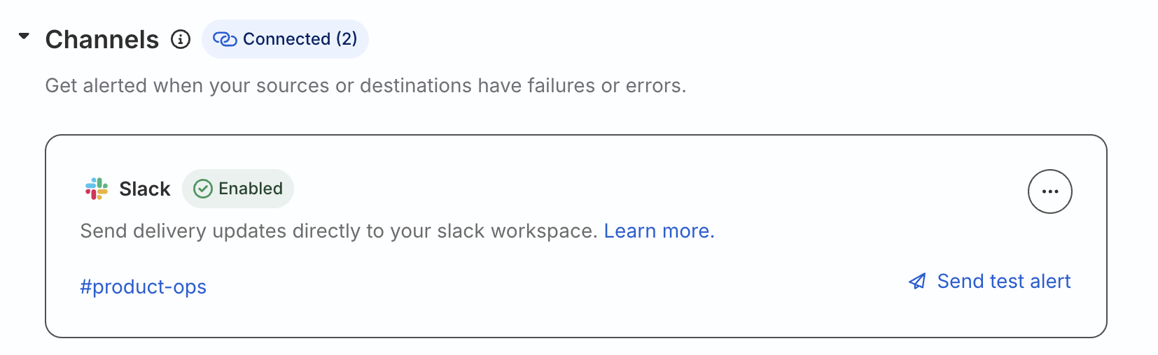 Slack channel configuration for alerts