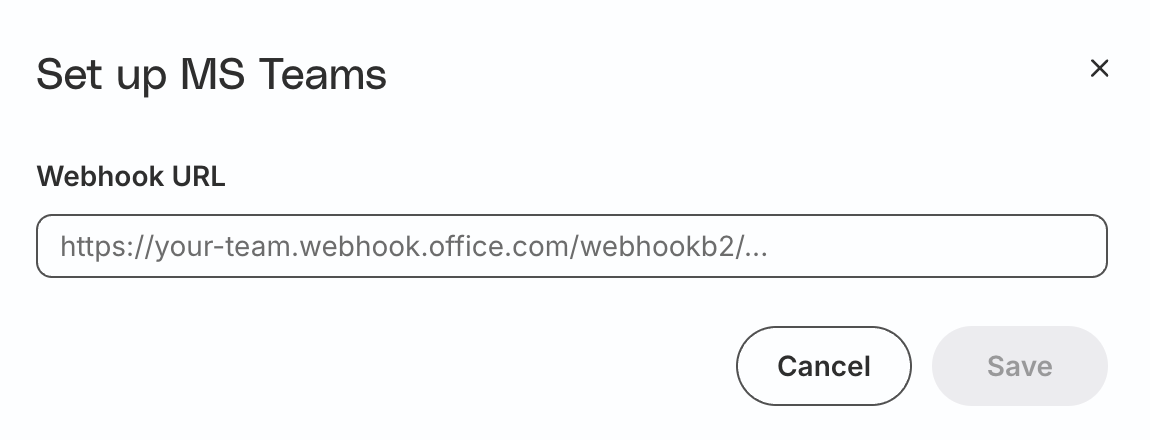 Teams channel configuration for alerts