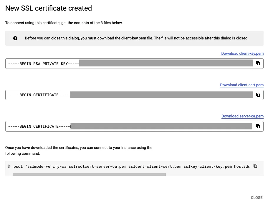 PostgreSQL SSL certificate contents