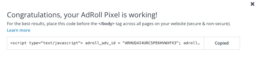AdRoll advertiser ID and Pixel ID