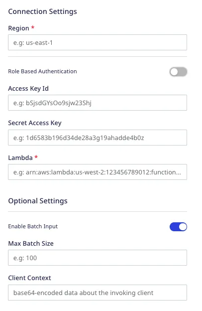 AWS Lambda connection settings