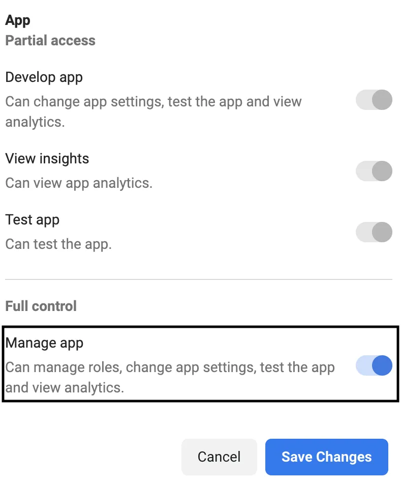 Manage app setting