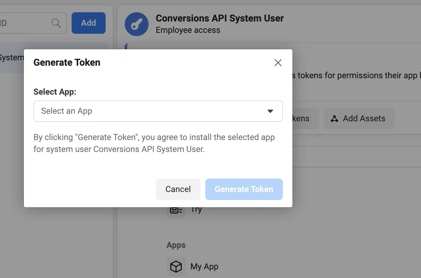 Select app for the token