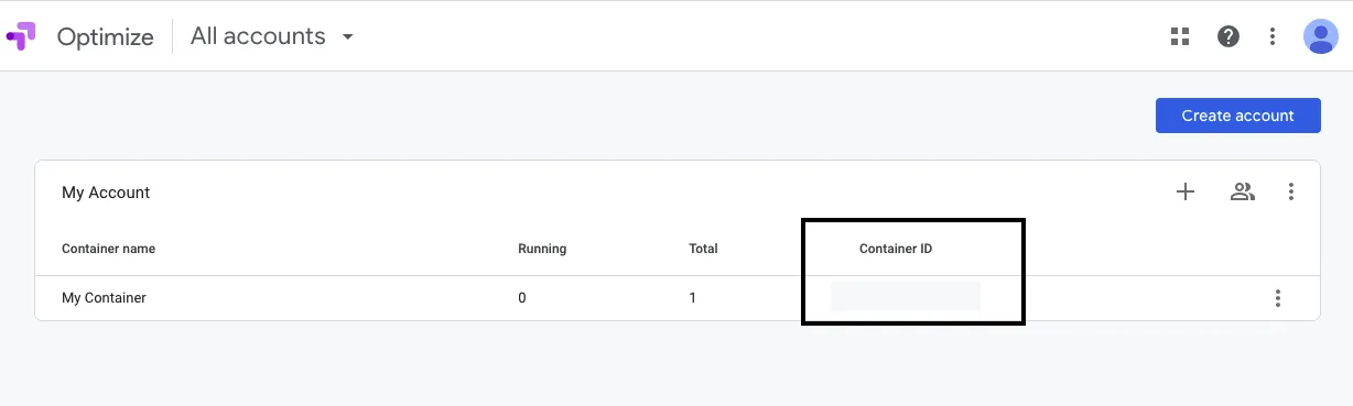 Google Optimize container ID