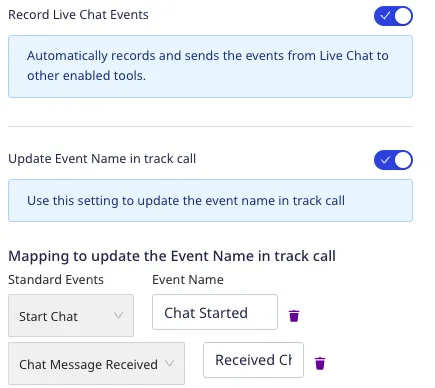 Mapping track events to Olark standard Live Chat events
