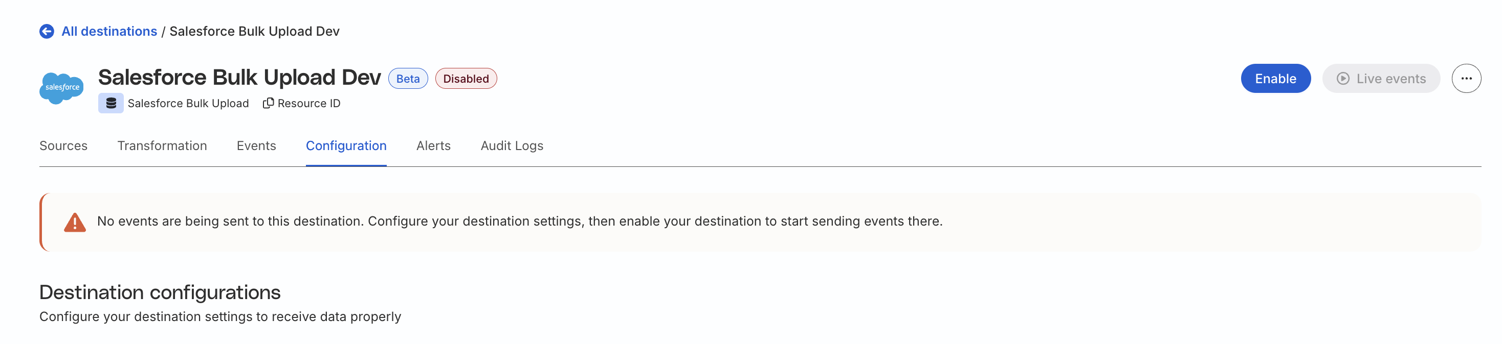 Enable Salesforce Bulk Upload destination