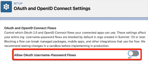 Salesforce OAuth flow setting