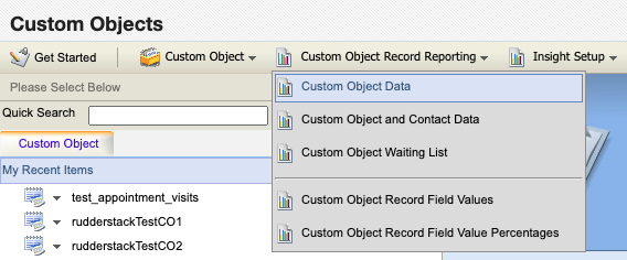 Custom object reporting option