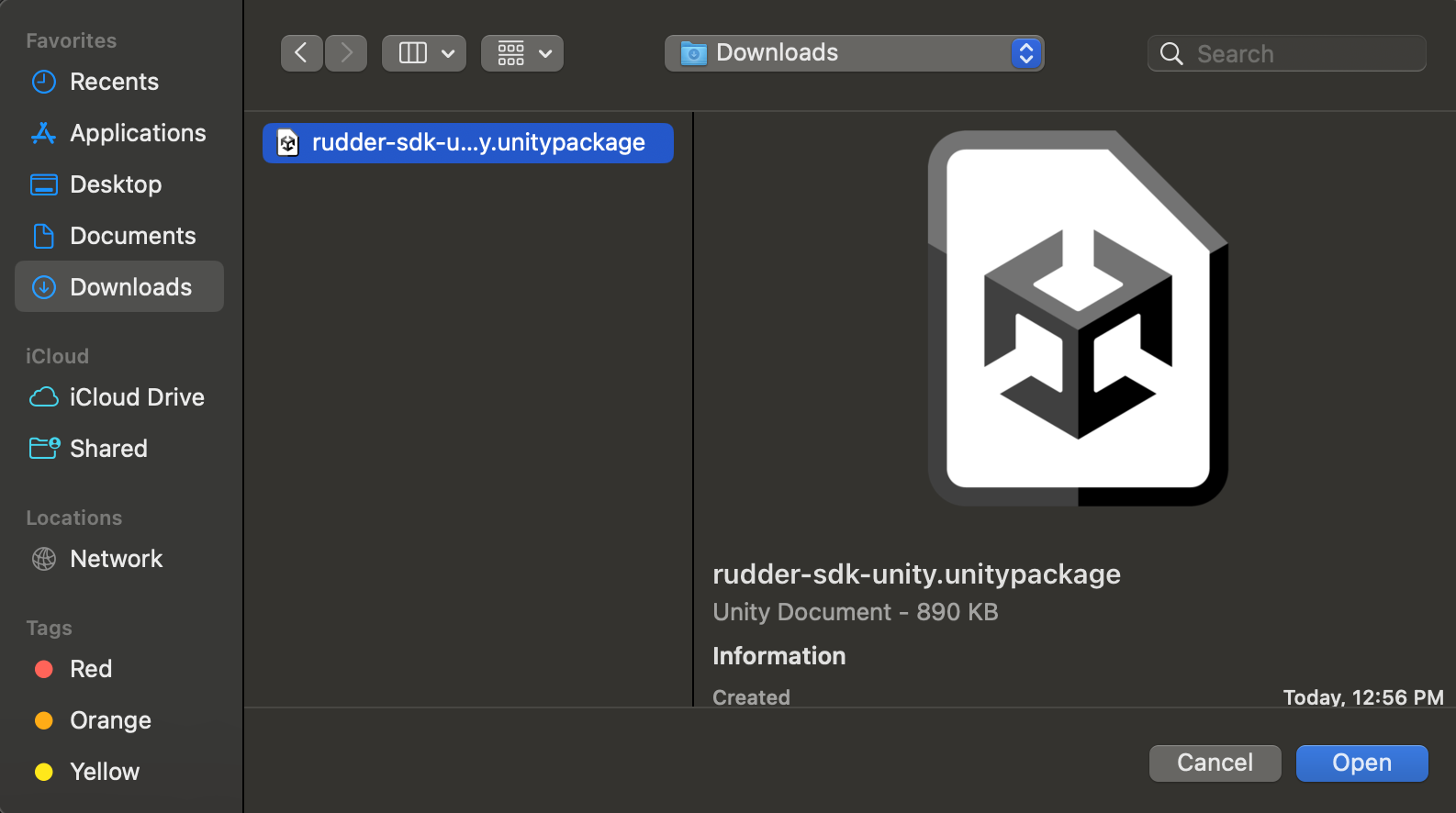 Select RudderStack Unity package