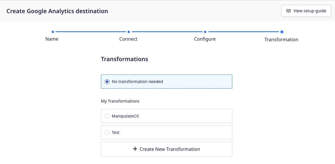 Connecting a transformation