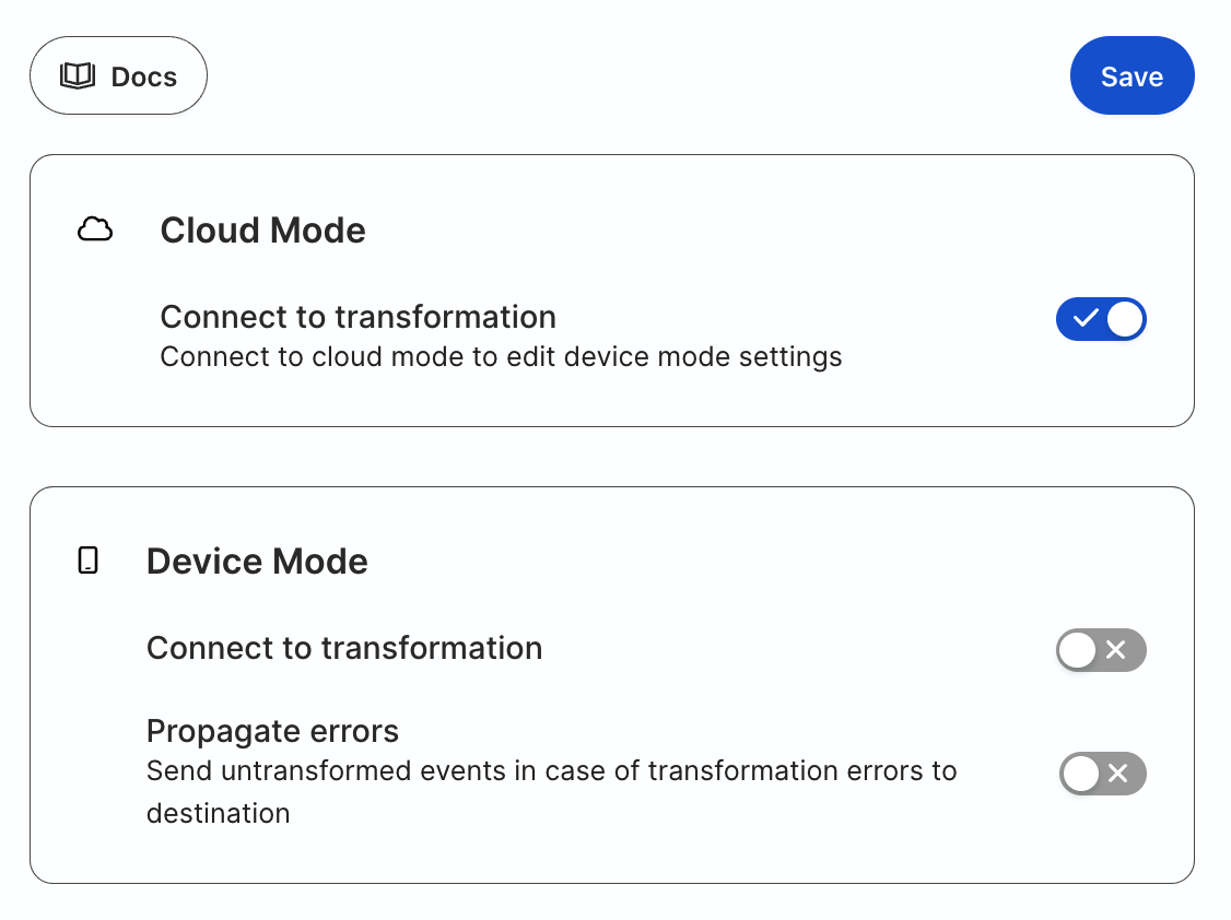 Device mode transformation options