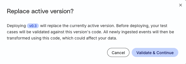 Replace active version confirmation modal