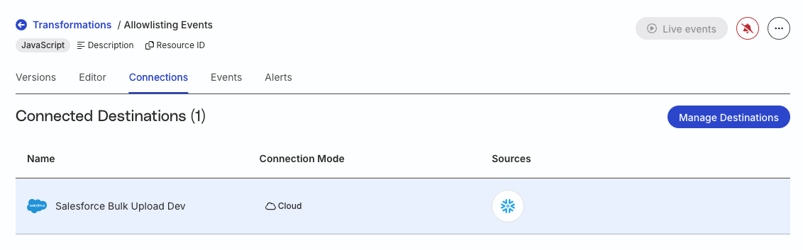 Manage destinations button