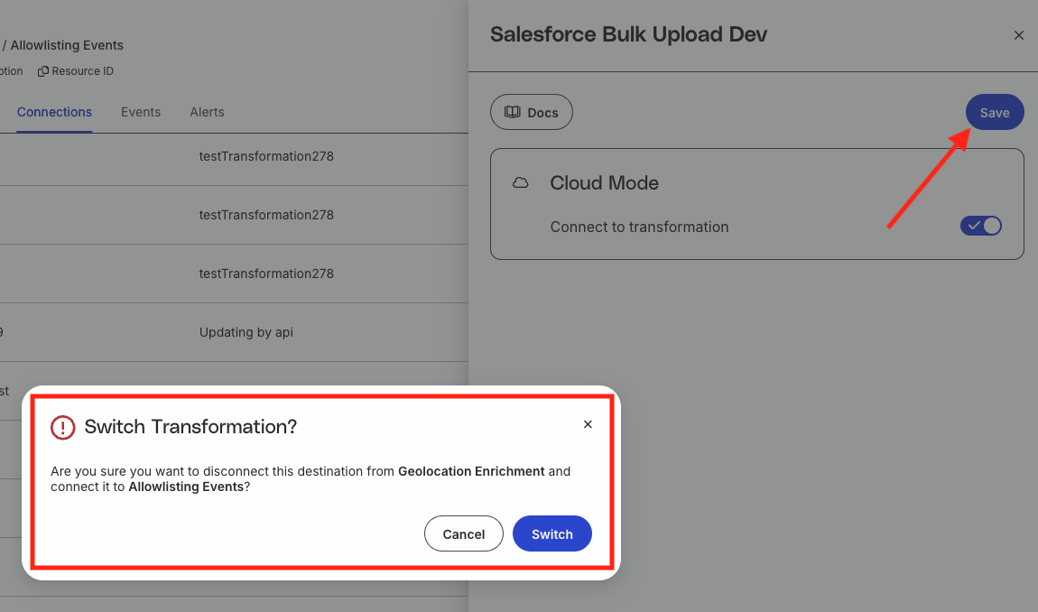 Switch transformation confirmation