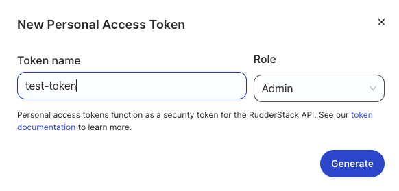 Personal access token name and role